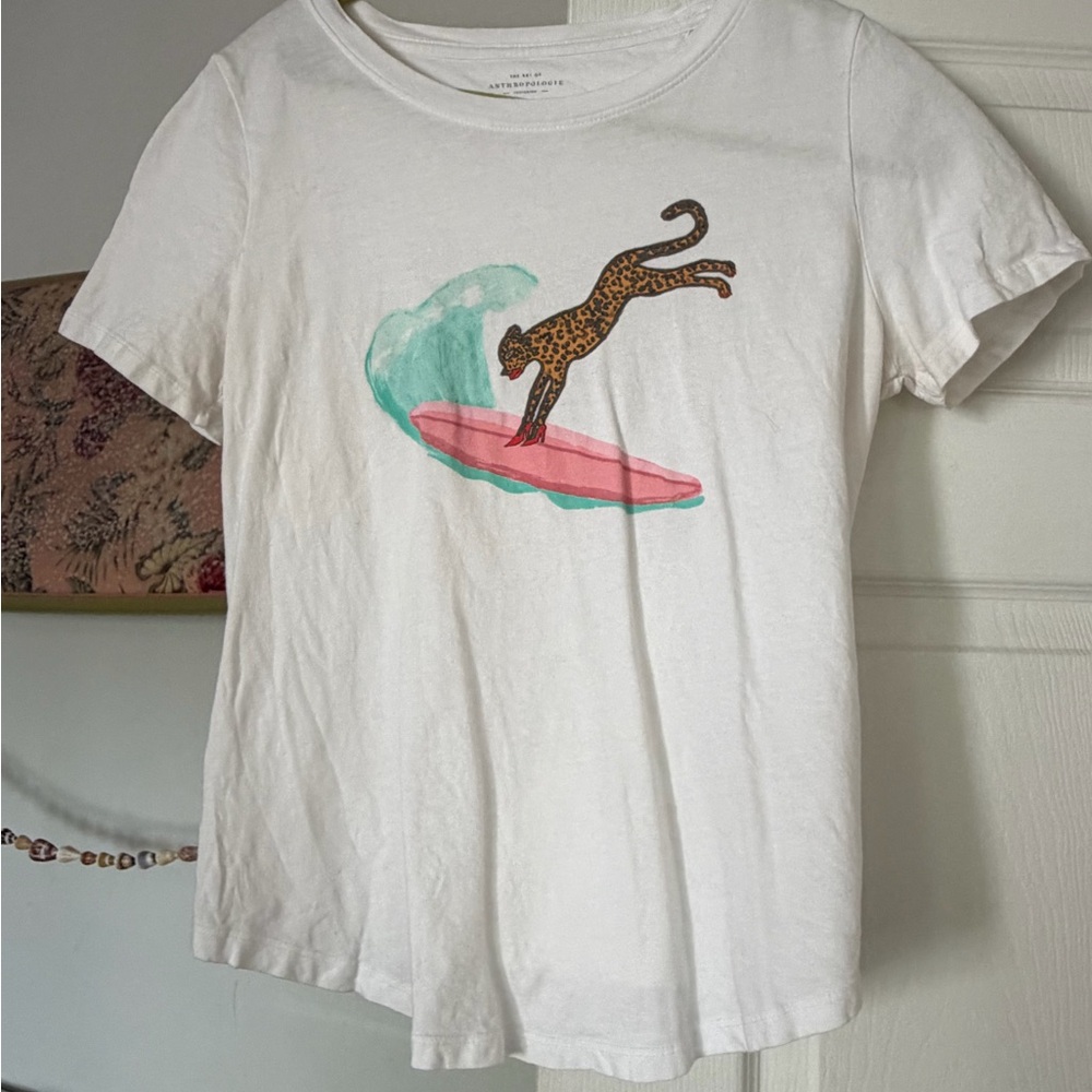 Graphic Tee with Surfing Leopard